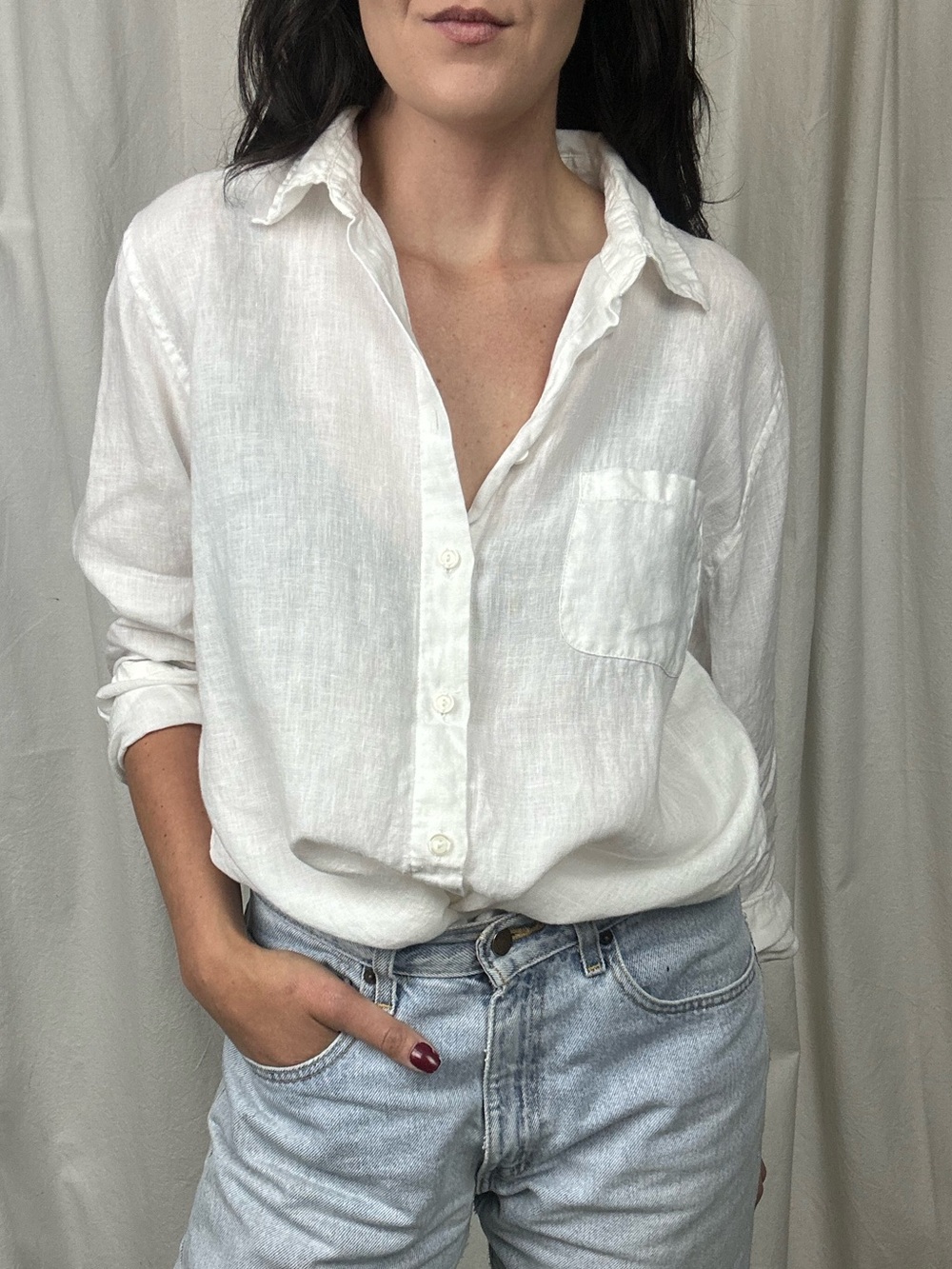 Classic White Button-Down Linen Shirt